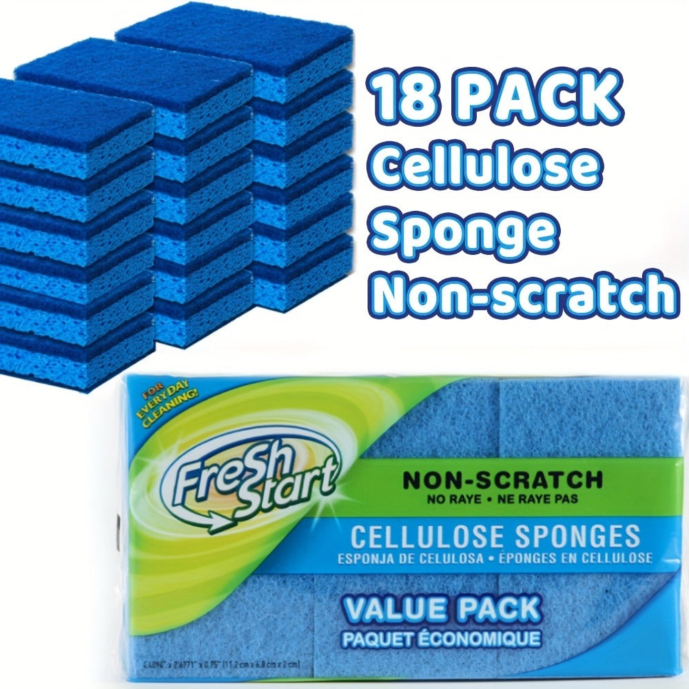 Non-Scratch Cellulose Sponge Dual-Sided with Tough Scouring Pad ¨C Dishwashing Sponges for Kitchen, Dishes & Bathroom, Absorbent & Durable, Green or Blue, 9/12/18/27 Pack Value Sets
