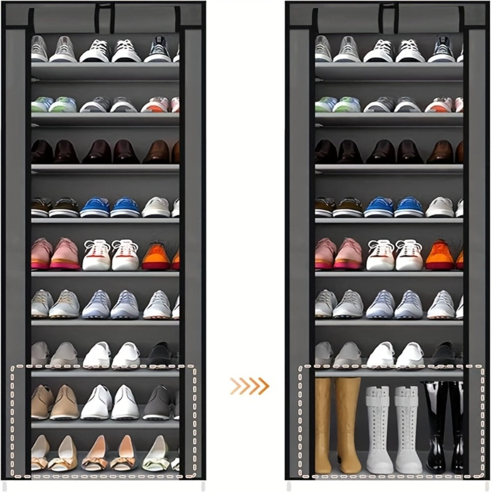 Shoe Storage Organizer 10 Tier Portable Stackable Shoe Rack with Nonwoven Fabric Cover for Closet Hallway Bedroom Entryway Grey