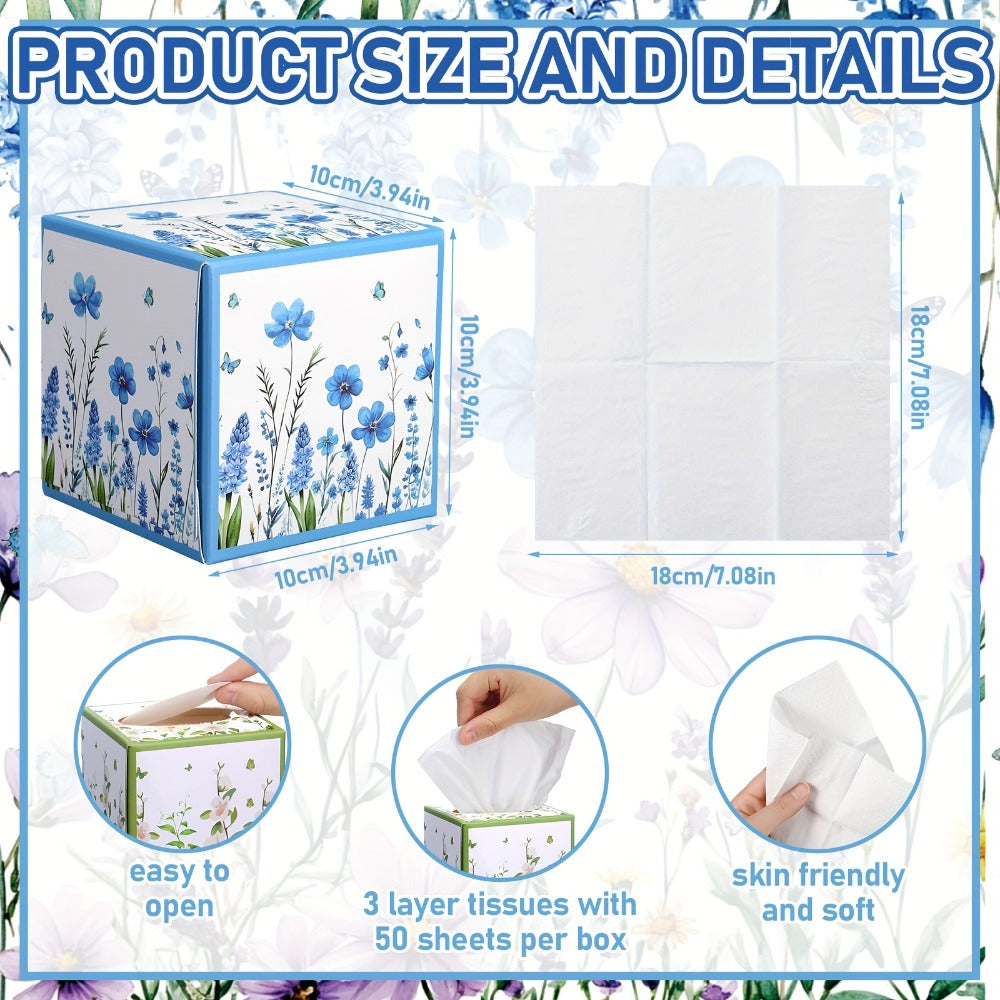 Facial Tissues Cube Box 12 Pack 3-Ply 600 Sheets Soft Bulk Tissue Boxes Flower Design for Bedroom Car Office Desk Spring Summer Home Decor Small Square Tissue Box Set