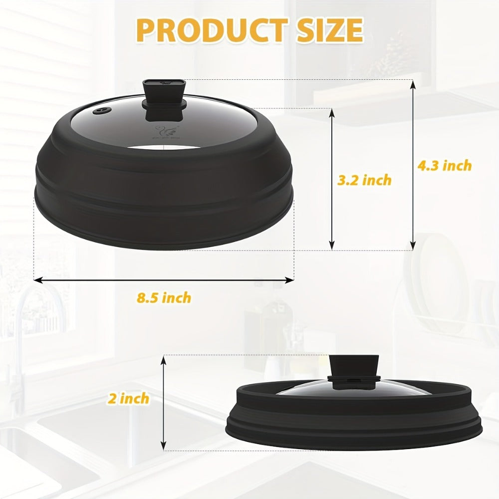 Collapsible Microwave Cover Splatter Guard with Silicone Handle - BPA Free Foldable Food Cover Lid for Microwave Oven 8.5 9.8 10.5 11.8 Inch in Black Red Grey Blue