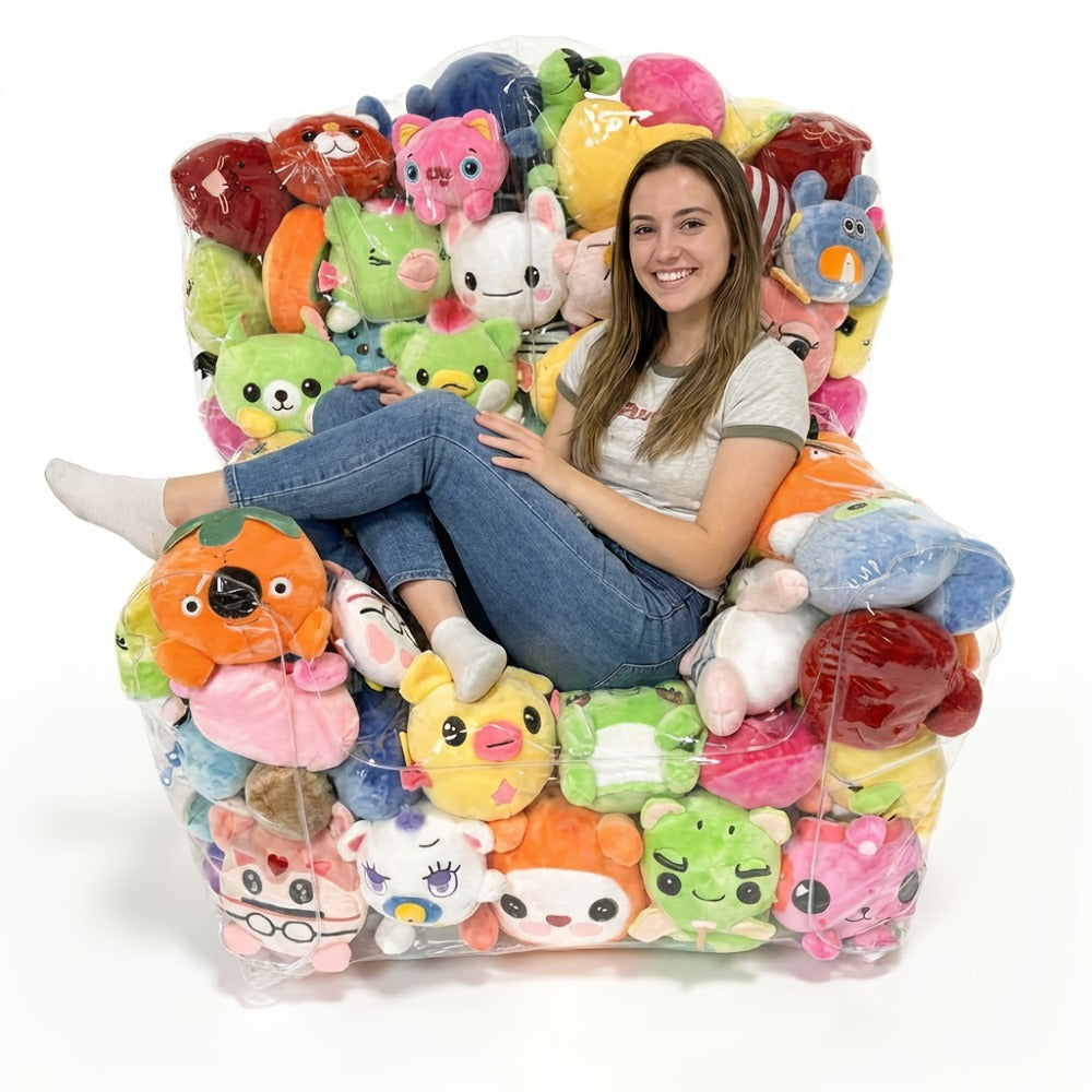 Large Transparent Plush Toy Storage Bag with Zipper Closure Stuffed Animal Organizer Bean Bag Chair Cover Openable Filling 100x90cm Clear Display Bag