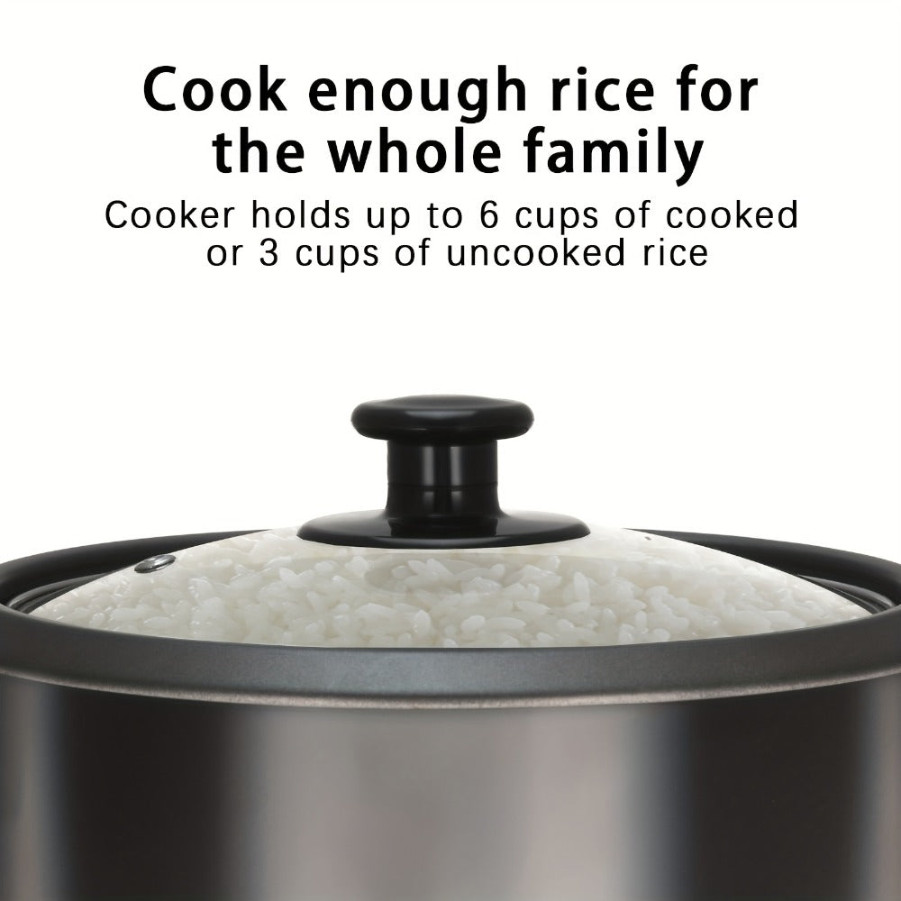 Rice Cooker 6-Cup Non-Stick with Yogurt Maker Function - 3-Cup Uncooked Grain Cooker with Removable Non-Stick Pot Auto Keep Warm One-Touch Operation, Compact Electric Rice Cooker for Home Dorm Office Black