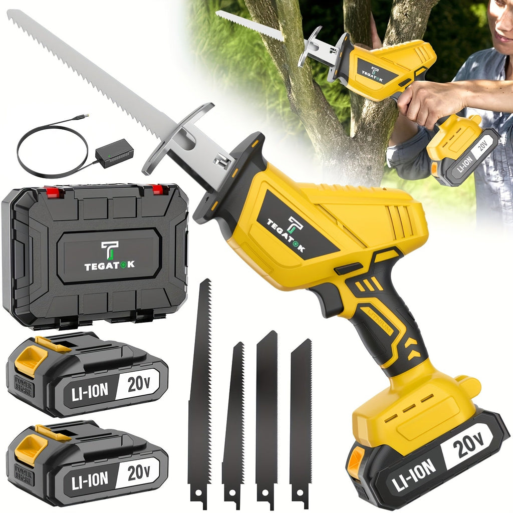 Electric Reciprocating Saw Cordless with LED Light & Safety Lock ¨C Multi-Purpose Cutting Tool with Replaceable Blades, 1 or 2 Battery Options, Carrying Case Included