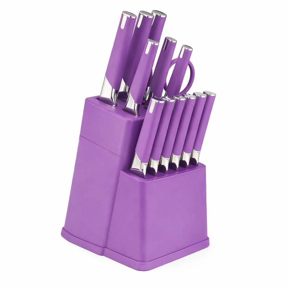 13-Piece Kitchen Knife Set with Block, Chef Bread Steak Knives Scissors Stainless Steel Colorful Cutlery Gift Set with Knife Holder