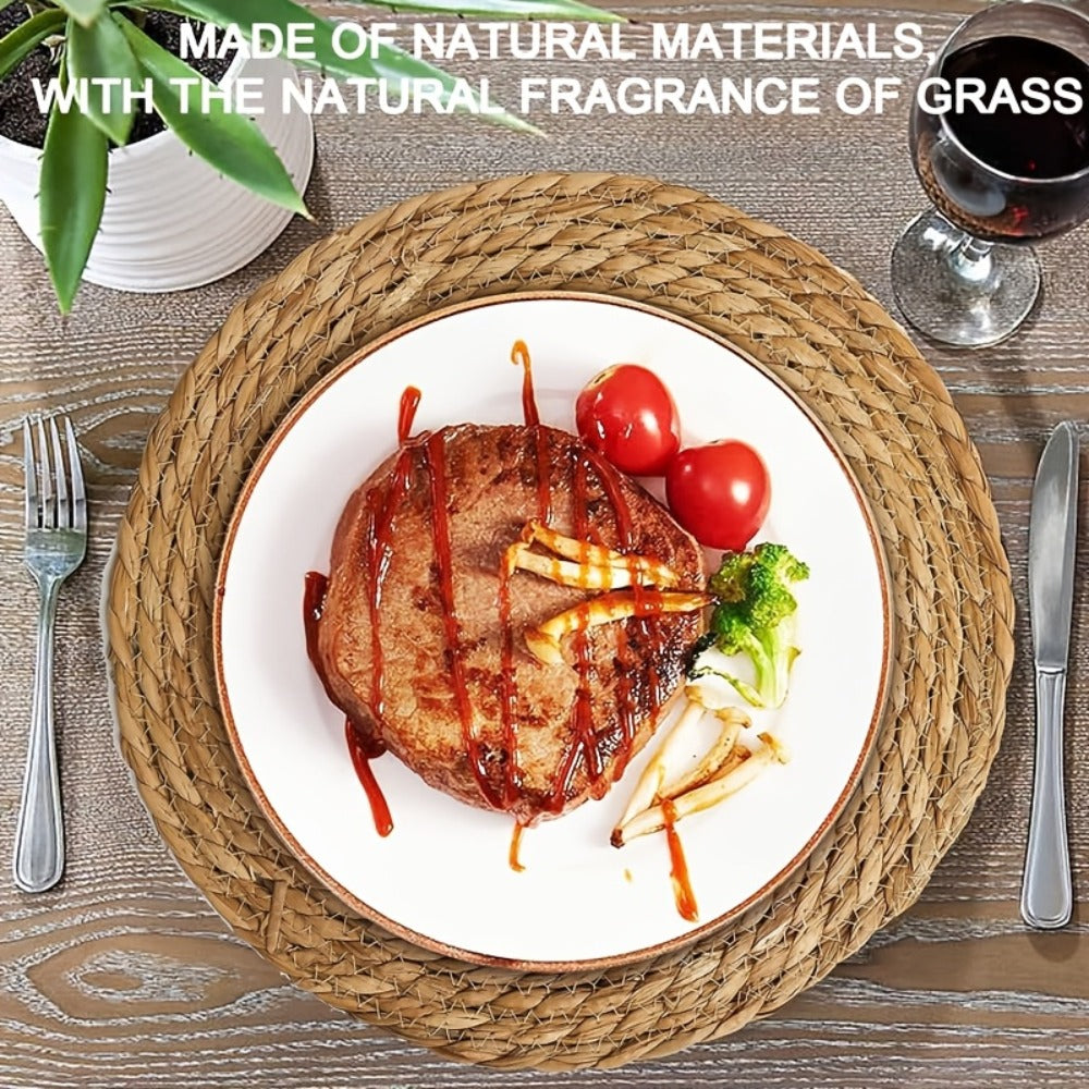 12pcs Rattan Placemats Natural Wicker Round Table Mats Heat-Resistant Non-Slip 11.8¡± Kitchen Dining Decor Bohemian