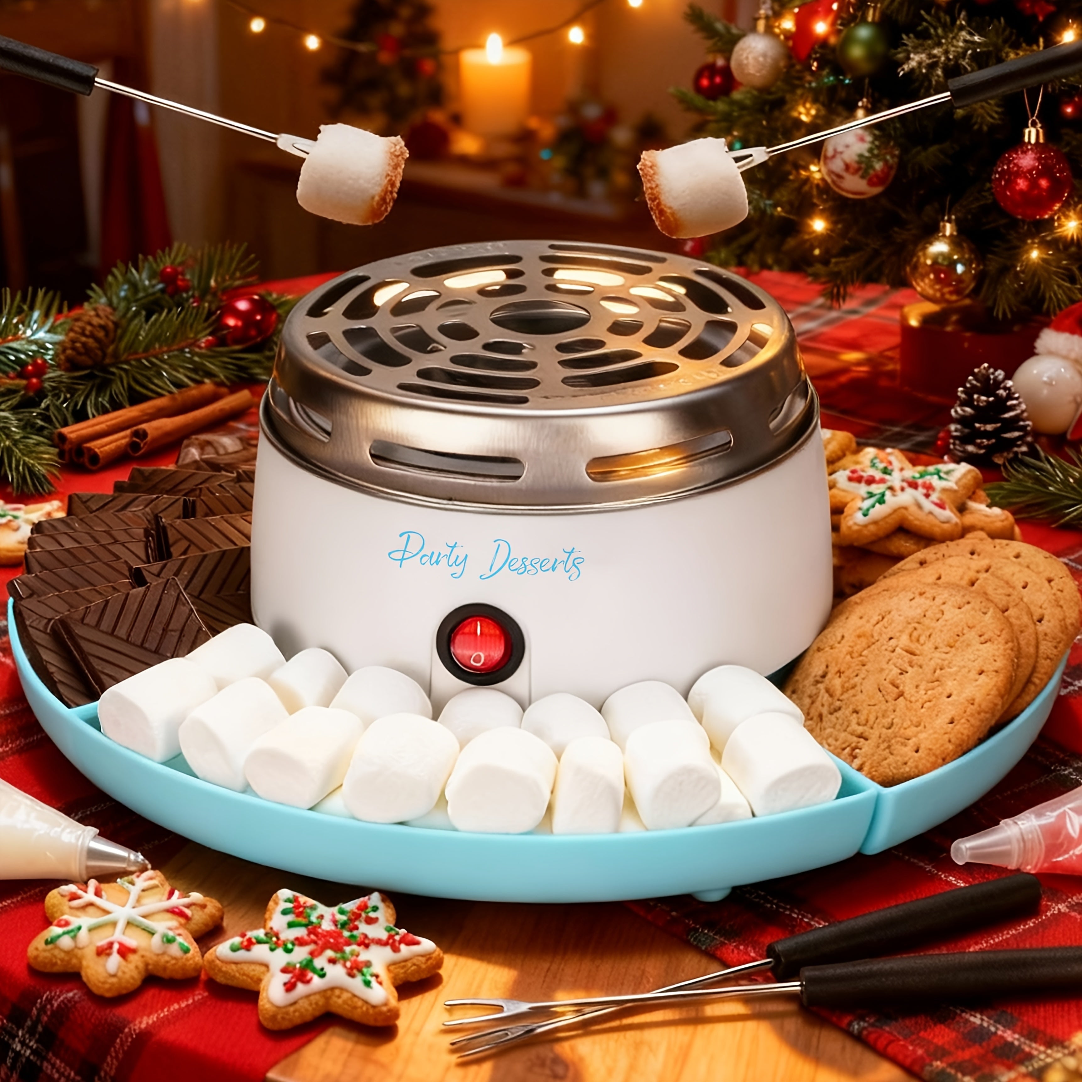 Electric S'mores Maker Indoor Tabletop Marshmallow Roaster Station with 4 Compartment Trays & 4 Roasting Forks ¨C S'mores Kit for Family Fun Party Dessert Night Kids Adults Home Entertaining