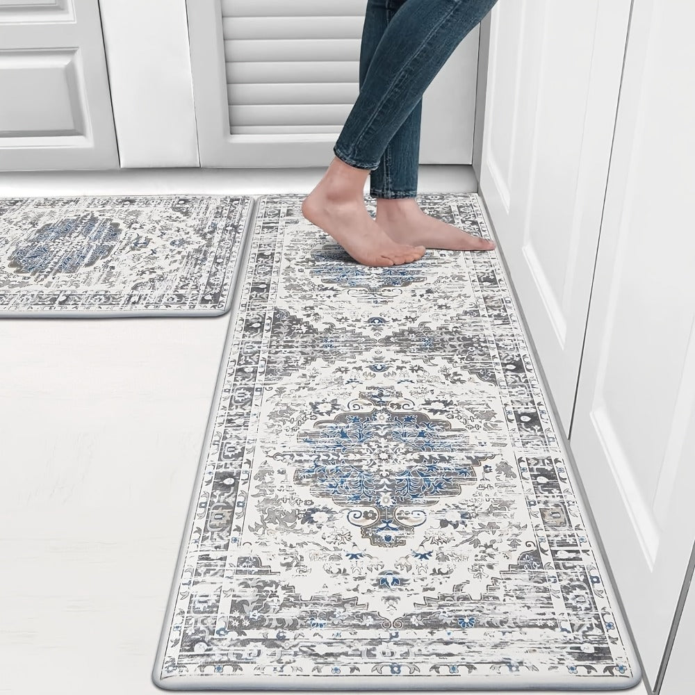 Anti Fatigue Kitchen Mat Set of 2 Non-Slip Cushioned Kitchen Rugs Boho Distressed Runner for Sink Laundry Office Standing Mat