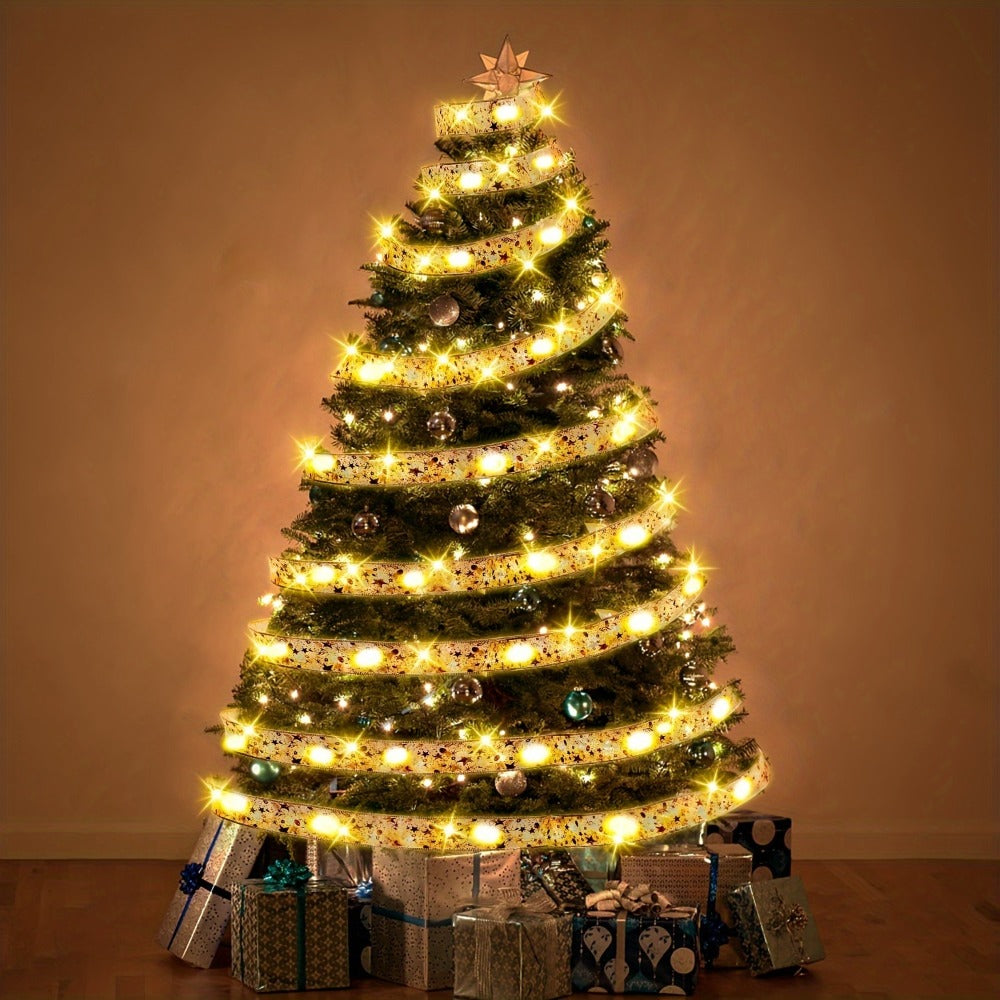 LED Christmas Fairy String Lights Battery Powered - 10M/32.8FT Golden Warm White Ribbon Garland for Christmas Tree, Indoor Party & Holiday Decorations