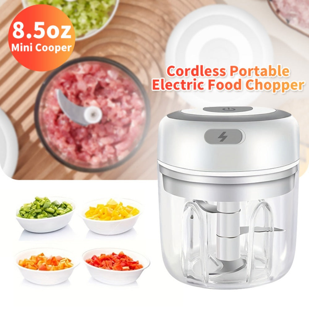USB Electric Mini Food Chopper & Garlic Crusher, Portable 8.45oz Electric Vegetable Chopper with Meat Grinder Attachment, Rechargeable Kitchen Food Processor for Camping, Picnic & Home Use