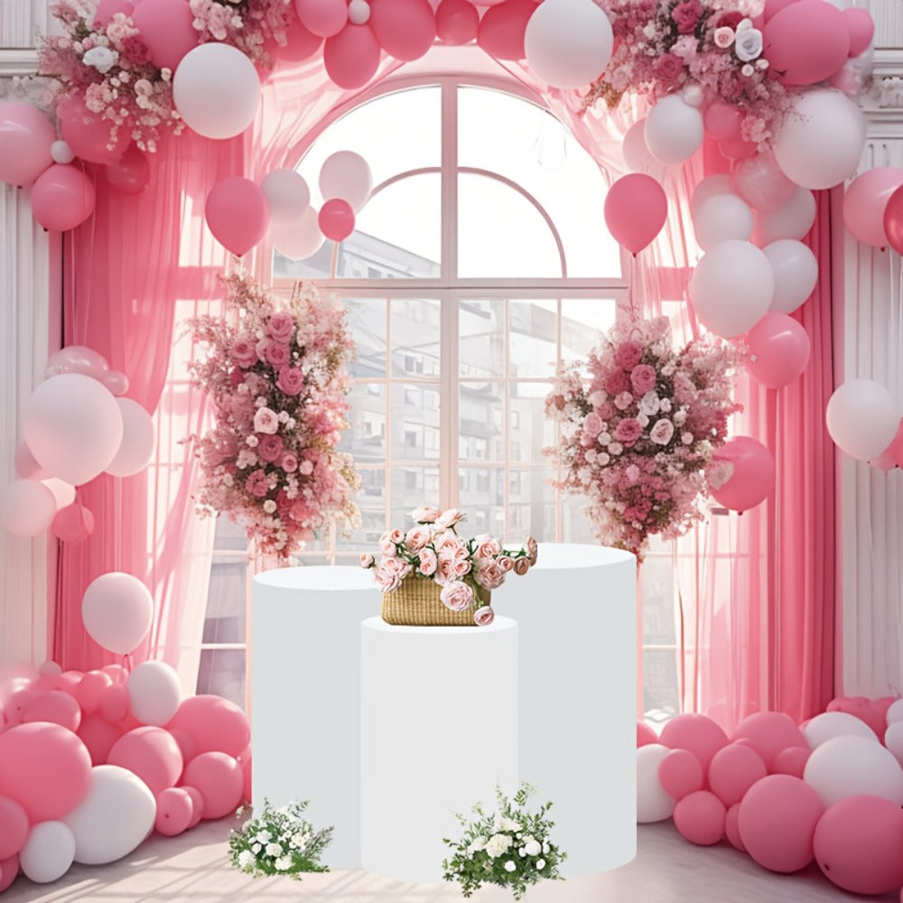 Cylinder Pedestal Stand Covers 5pcs ¨C Stretch Fabric Pillar Covers for Wedding Party Birthday Baby Shower Dessert Table Backdrop Decor White Pink