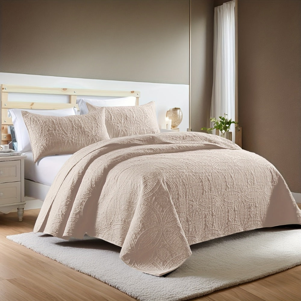 Quilt Set 3 Piece Soft Lightweight Bedding - Thin Bed Quilt with 2 Pillowcases for Bedroom Guest Room, Full Queen King, All Season Comforter Set, 10 Colors