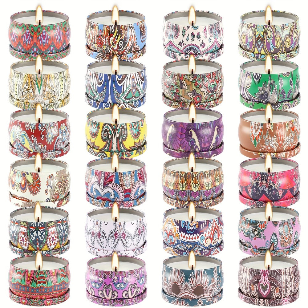 Scented Candles Gift Set 24 Pack Aromatherapy Soy Wax Candles with Lids Portable Travel Tin Can Candles for Home Spa Yoga Birthday Valentine's Day Mother's Day