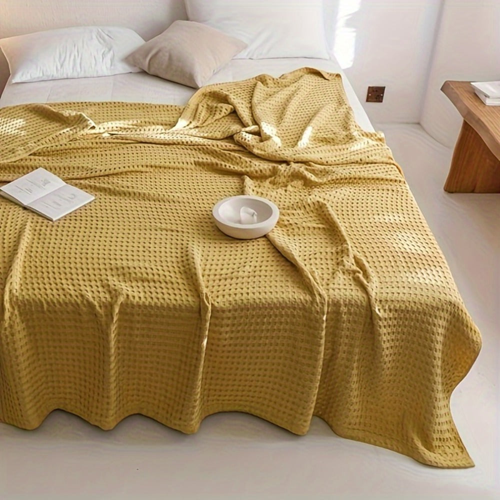 Cotton Waffle Blanket ¨C Pure Cotton Multilayer Summer Cooling Quilt, Jacquard Knit, Machine Washable, Air Conditioning Blanket
