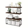 Floating Shelves Over Toilet 3-Piece Set | Farmhouse Bathroom Wall Mounted Storage Shelf for Toilet Paper, Towels & Decor ¨C Black, Brown, Burlywood
