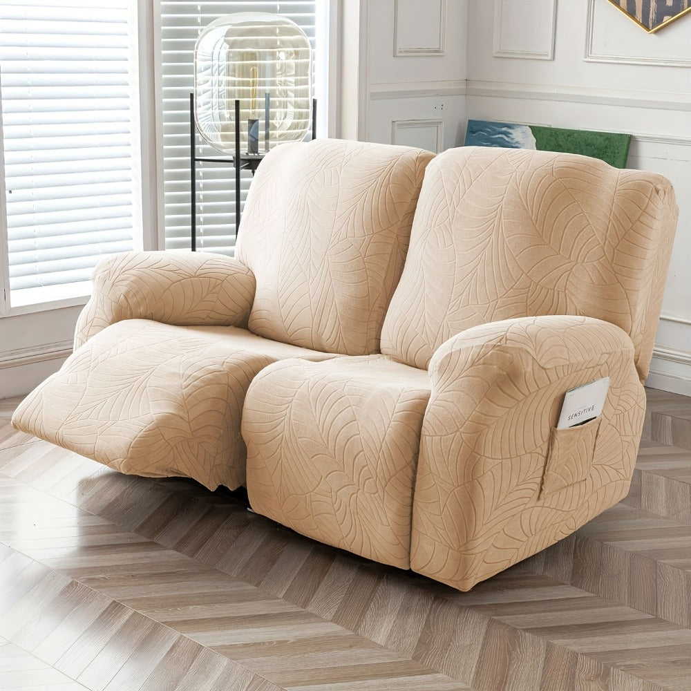 Jacquard Stretch Sofa Recliner Cover Big Leaves - High Stretch Soft Washable Slipcover for 1 2 3 Seat Loveseat with Console Furniture Protector Home Decor, 6 Colors