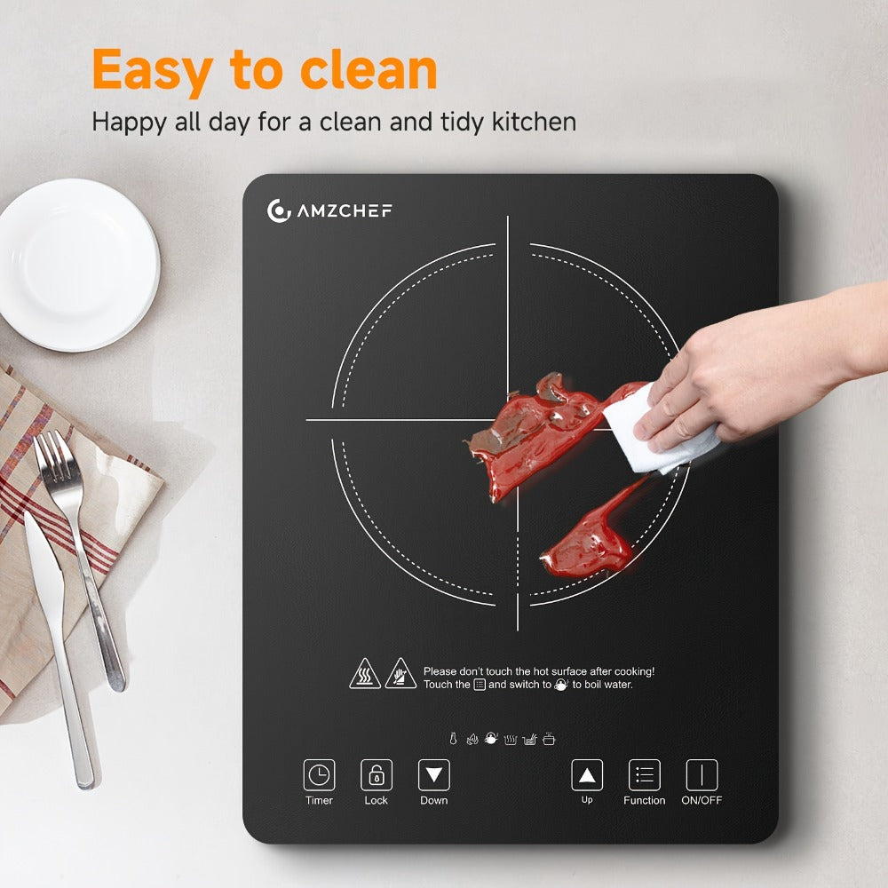 Induction Cooktop 1800W Single Burner Countertop Induction Cooker with Touch Control Timer & Overheat Protection - Portable Electric Stove Glass Surface Multi-Level Heat Settings for Home Kitchen & Dorm