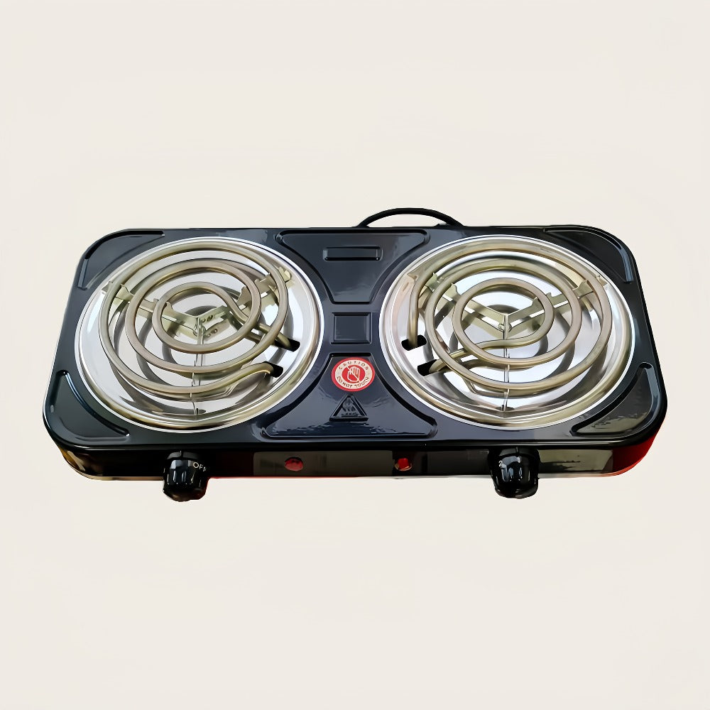 Portable Electric Stove Tabletop Double Burner ¨C Adjustable Rotary Temperature Control, Compact Electric Charcoal Heater for Home, Office, Dorm, Camping, Milk & Coffee Heating, Black