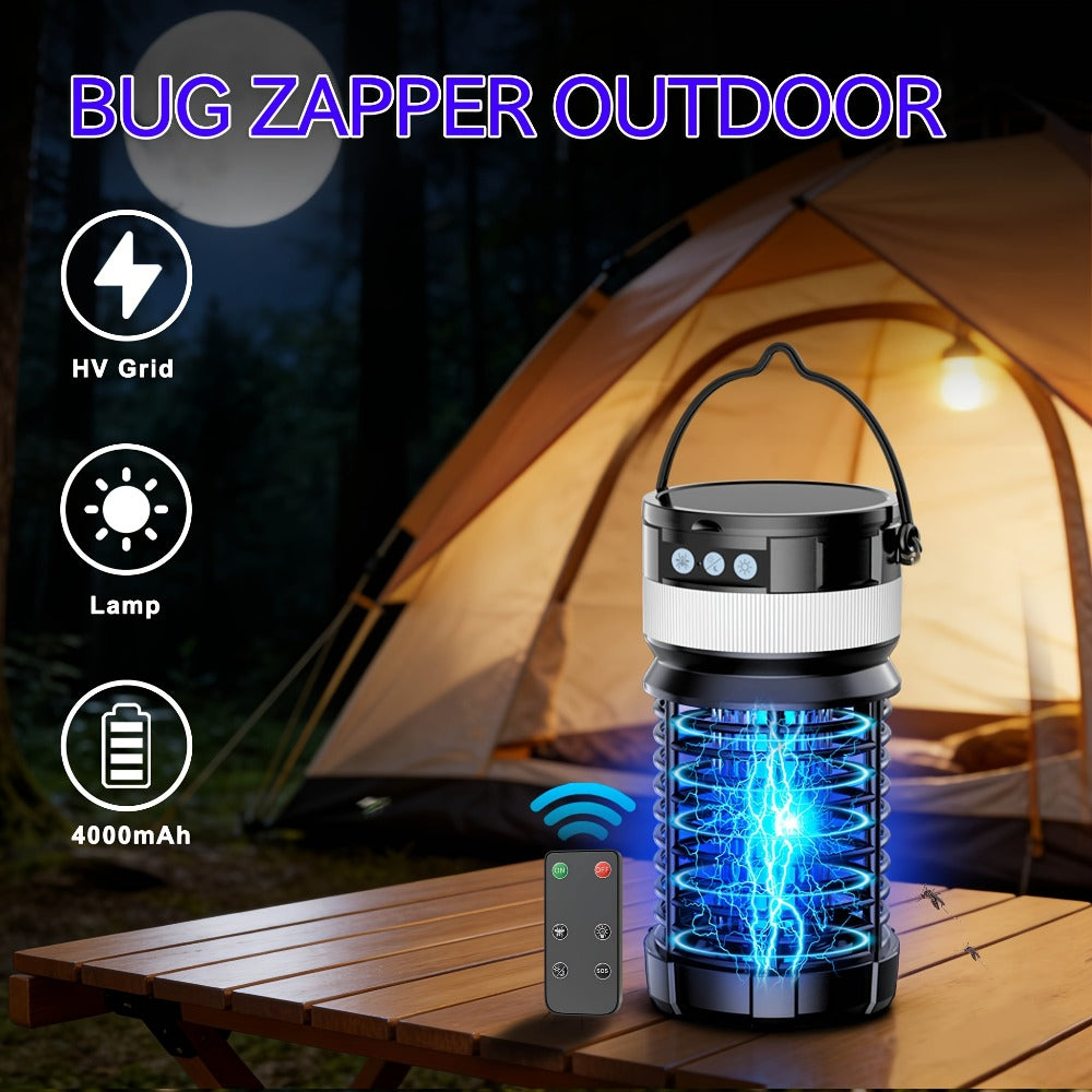 Solar Bug Zapper Outdoor 4000mAh Rechargeable UV Light Mosquito Zapper Electric Fly Trap Insect Killer with Remote Control Night Light Mode for Indoor Outdoor Patio Garden Camping Mosquito Fly Gnat