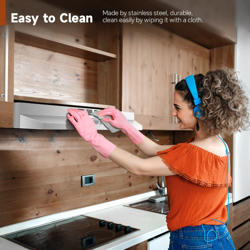 Range Hood 36 Inch Under Cabinet Ducted Ductless Convertible Stainless Steel 350CFM 2-Speed Exhaust Fan LED Light 3-Layer Aluminum Mesh Filter Top Rear Venting Kitchen Vent Hood