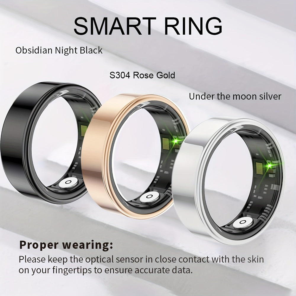 Health Monitoring Smart Ring for Women & Men ¨C Fitness Activity Tracker with Sleep, Calories, Steps, HRV & Menstrual Cycle, Bluetooth 5.3, IP68 Waterproof, iOS & Android