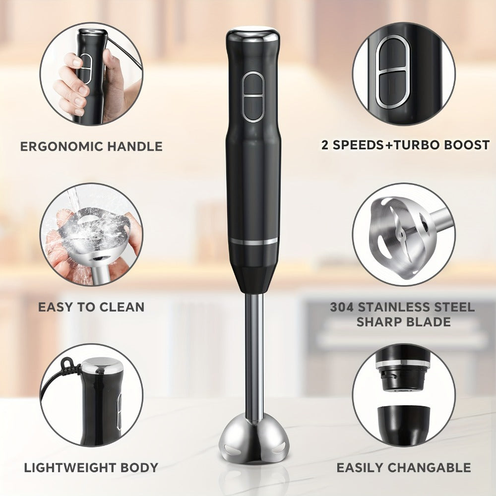 Immersion Blender 400W with Turbo Mode - Handheld Stick Blender with 304 Stainless Steel Blades, 2-Speed Electric Hand Blender, Detachable Shaft, Portable Immersion Mixer for Soups, Smoothies & Baby Food