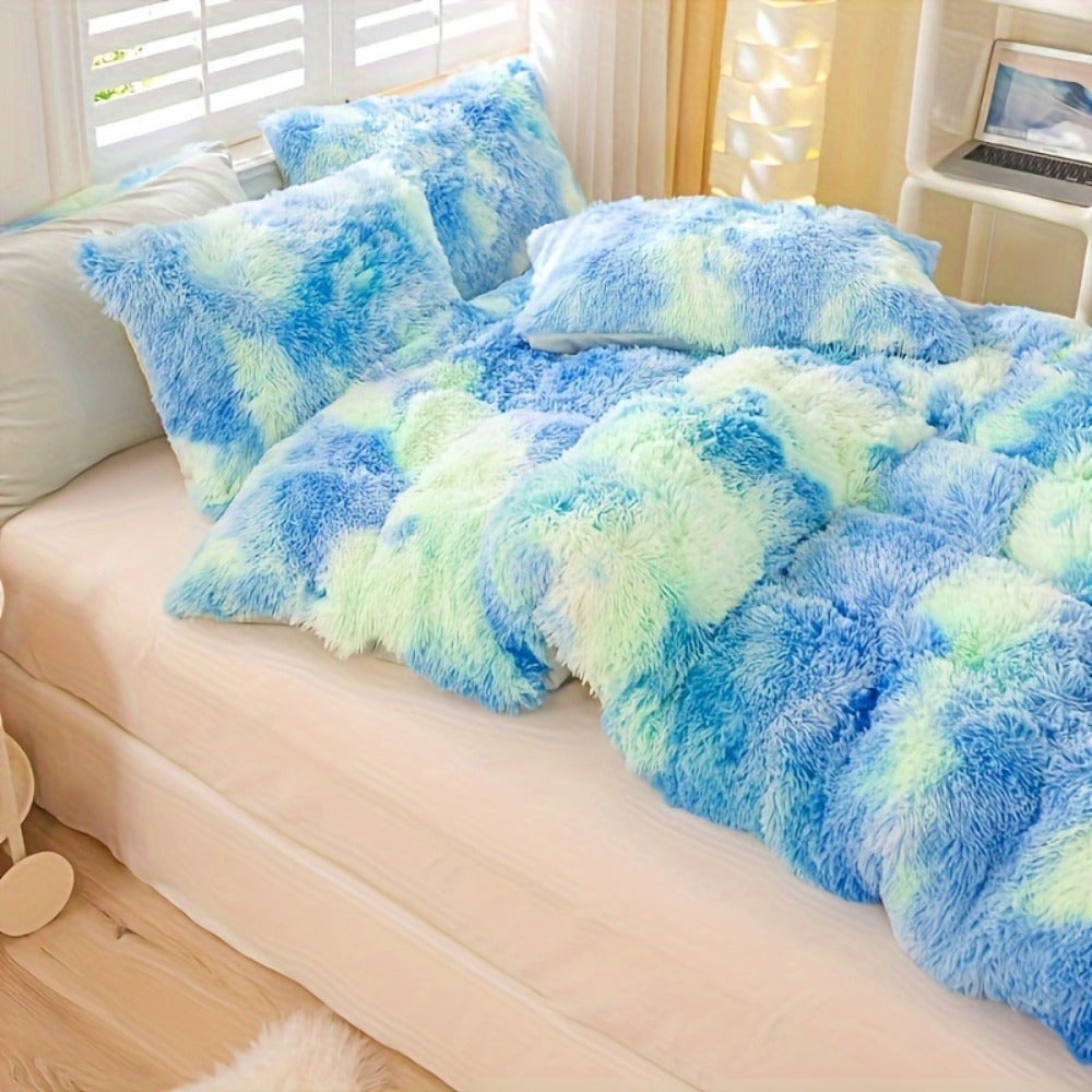 Plush Duvet Cover 100% Polyester Soft Warm Zipper Closure Cozy Bedroom Bedding Twin Full Queen King Solid Tie Dye 14 Colors for Bedroom Guest Room Dorm