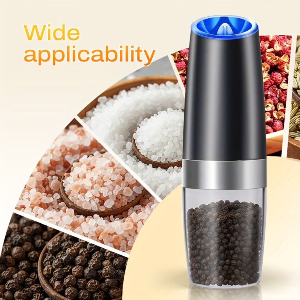 Electric Salt and Pepper Grinder Set 2-Pack Gravity Sensing ¨C Battery Powered LED Light One-Hand Operation | Adjustable Coarseness Black Kitchen Gadget | Perfect Birthday Gift for Home Cooks