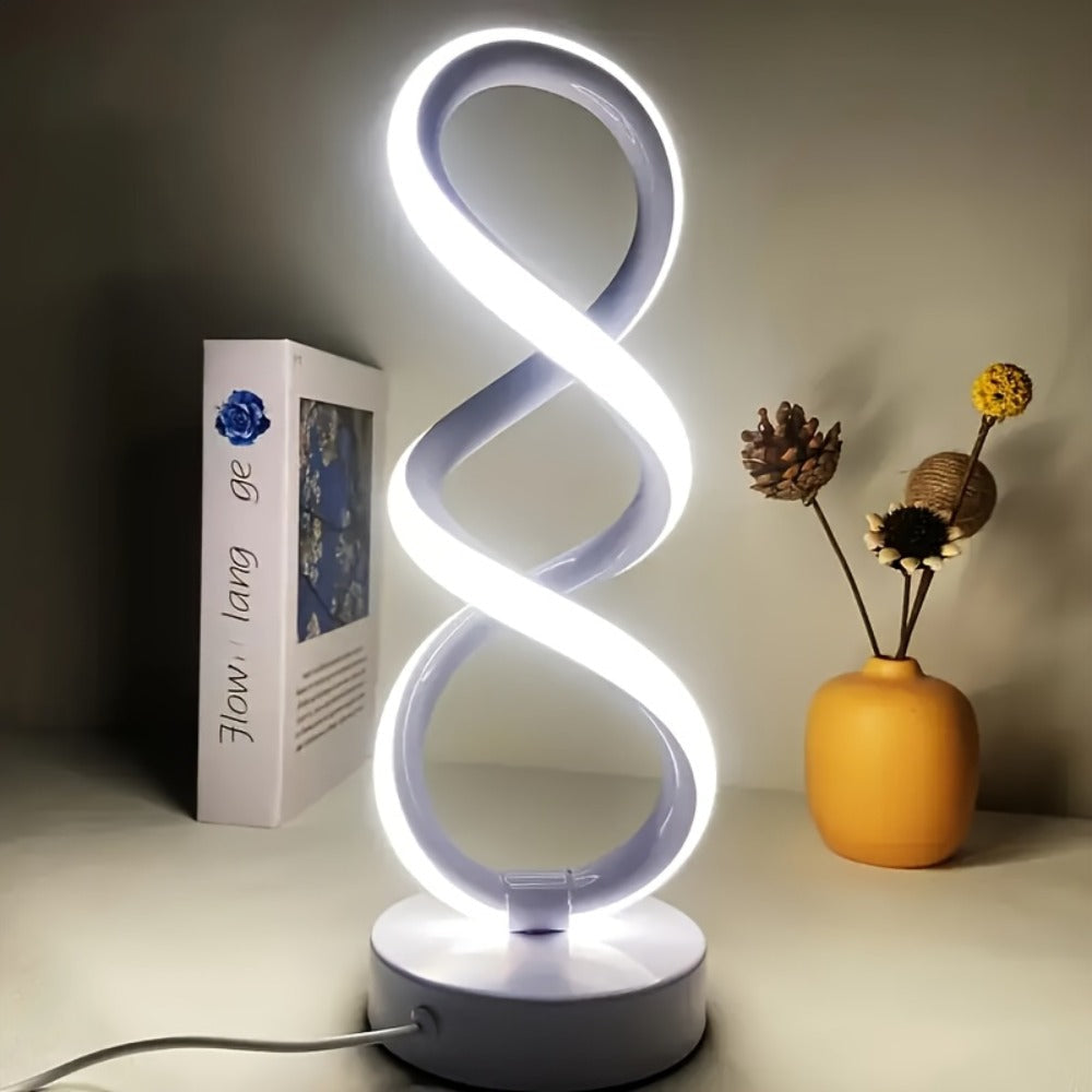 Spiral LED Table Lamp, Dimmable Push Button Control Desk Light for Bedroom Living Room Office, Modern Metal Base Indoor Accent Lamp, Unique Spiral Design Home Decor Gift for Christmas Birthday Valentine