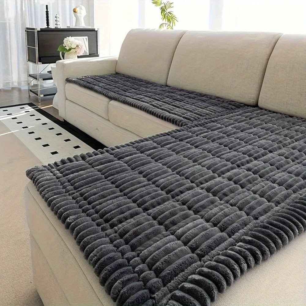Jacquard Couch Cover Set of 2 Solid Color Corduroy Plush Thick Soft Non-Slip Machine Washable Pet Friendly for 2 3 4 Seat Sectional Sofa Living Room Bedroom