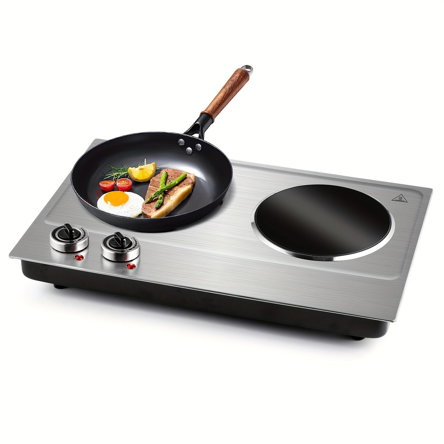 Electric Infrared Cooktop Double Burner Hot Plate ¨C 1800W Portable Dual Temperature Control, Easy-Clean Smooth Surface, Countertop Infrared Stove for Home Kitchen & Dorm, Black or Silver