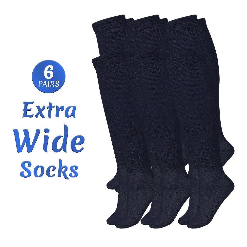 Extra Wide Socks for Swollen Feet 6 Pairs Stretch to 30 Inch Non-Binding Seamless Loose Fit Neuropathy Bariatric Edema Socks for Men Women Plus Size Seniors Multi Color