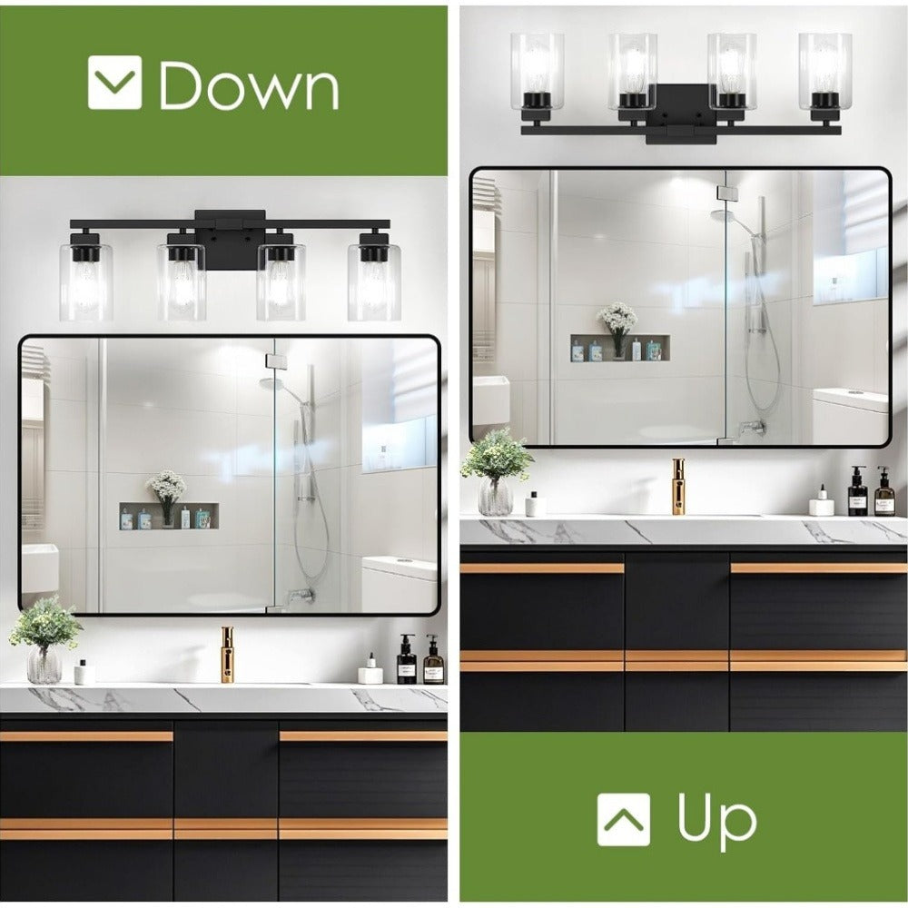 Modern Black Vanity Light Bar Wall Sconce Bathroom Fixture 3 4 5 Light Over Mirror Bedroom Hallway Living Room Hard-Wired Reversible Glass Shade