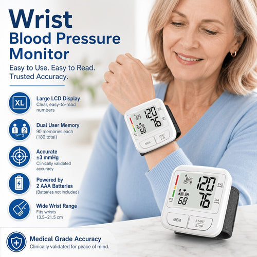Blood Pressure Monitor Upper Arm Wrist Digital BP Machine LCD Backlit Display 2x90 Memory Arrhythmia Detection Home Use Portable Accurate Heart Rate Monitor with Adult Cuff 5.3-8.4 Inch