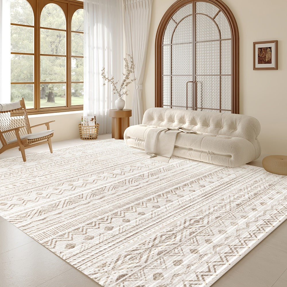 Moroccan Boho Area Rug Machine Washable Low Pile Soft Indoor Carpet for Living Room Bedroom Office Neutral Blue Brown Red Multi-Size