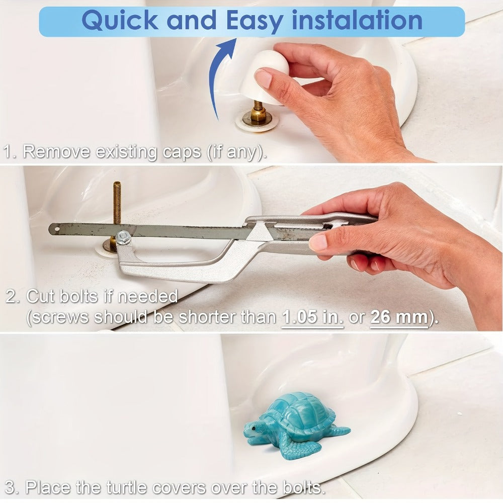 Decorative Toilet Bolt Covers Sea Turtle - 2pcs Cute Coastal Bathroom Decor Toilet Bolt Caps, Easy Install Fun Bathroom Accessories, Toilet Screw Cover Replacement Parts, Blue & Green Options