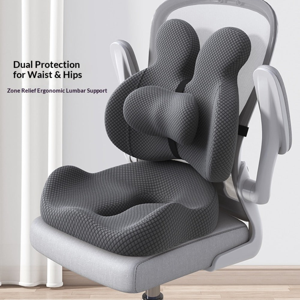 Lumbar Support Cushion & Seat Cushion Set ¨C Ergonomic Office Chair Pillow for Lower Back Pain Relief, Breathable Memory Foam Waist & Hip Support for Home, Car & Desk Chair