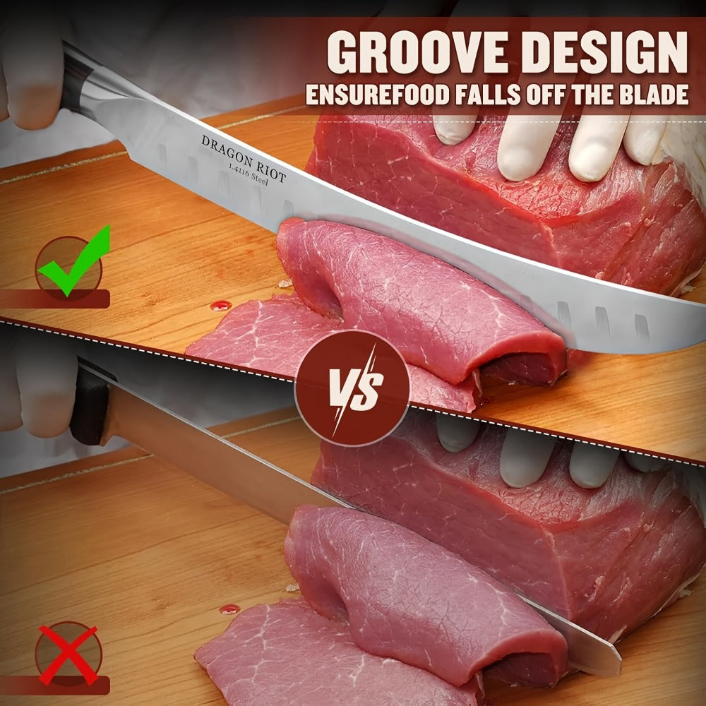 Brisket Carving Knife 10 Inch, High Carbon Steel Granton Edge Slicing Knife, Hand Forged Meat Carving Knife with Ergonomic Wood Handle for BBQ, Brisket, Roast & Turkey