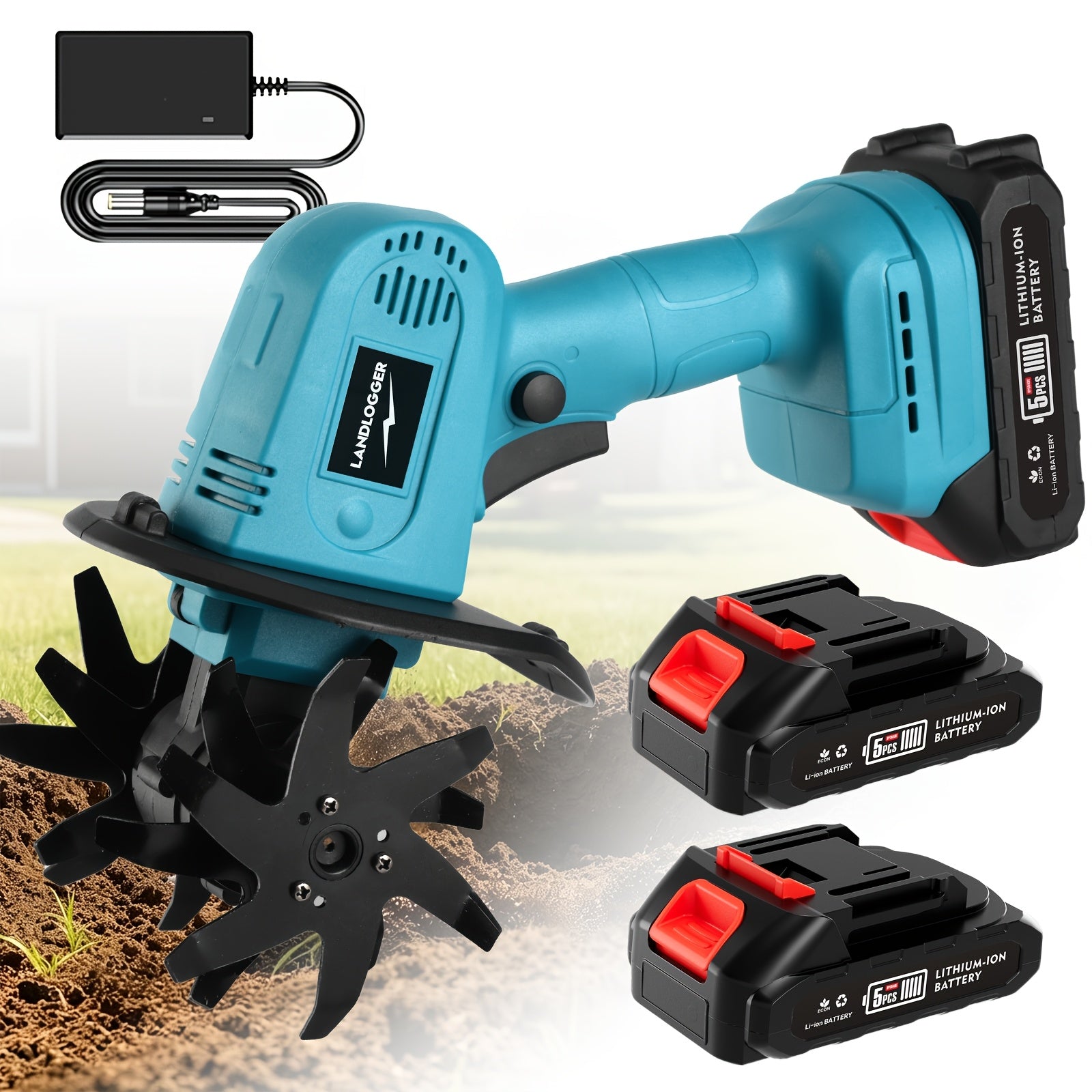 Cordless Electric Cultivator 20V Lightweight Handheld Rotary Tiller ¨C 9-Inch Width 6.6-Inch Depth, 1 or 2 Batteries & Charger, Garden Soil Tiller for Courtyard Farmland Vegetable Garden Raised Bed