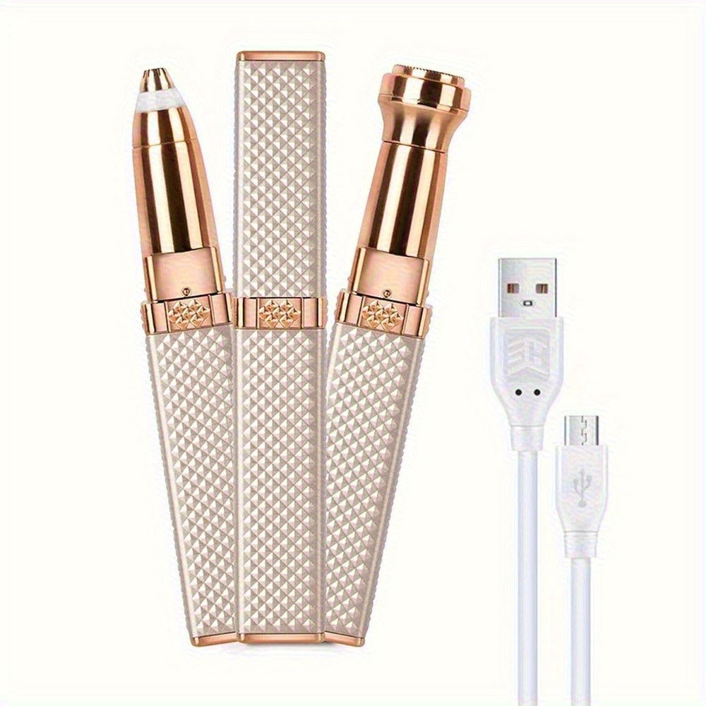 Women's Electric Shaver 2-in-1 Hair Removal Device - USB Rechargeable Wet Dry Body Shaver for Eyebrows Bikini Nose Face, Portable Travel-Ready Rose Gold Ladies Razor Gift