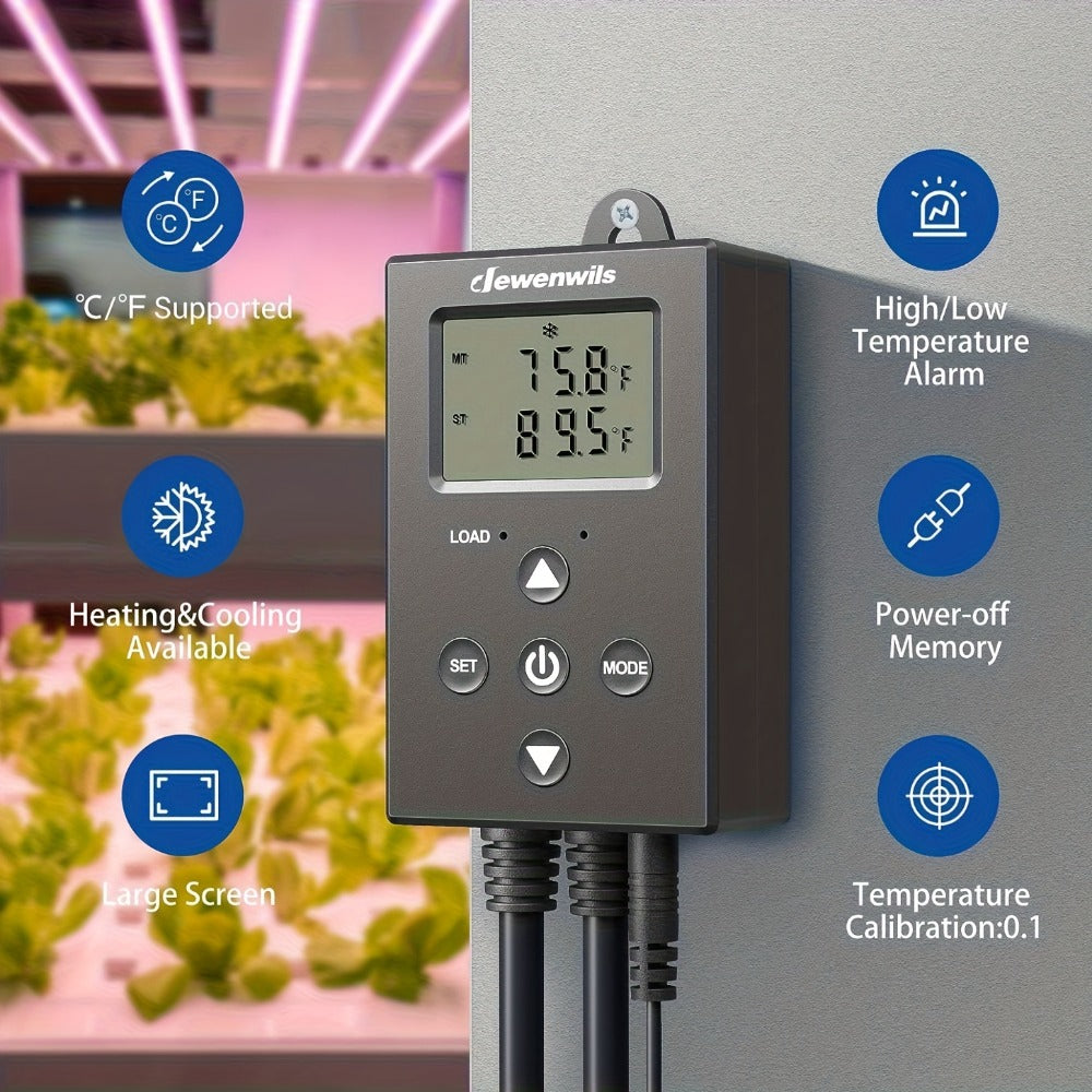 Digital Temperature Controller Thermostat Outlet Heating Cooling Mode 14¡ãF-140¡ãF LCD Display Buzzer Alarm 120V 10A 1200W for Freezer Greenhouse Reptile Aquarium Incubator Home Brewing