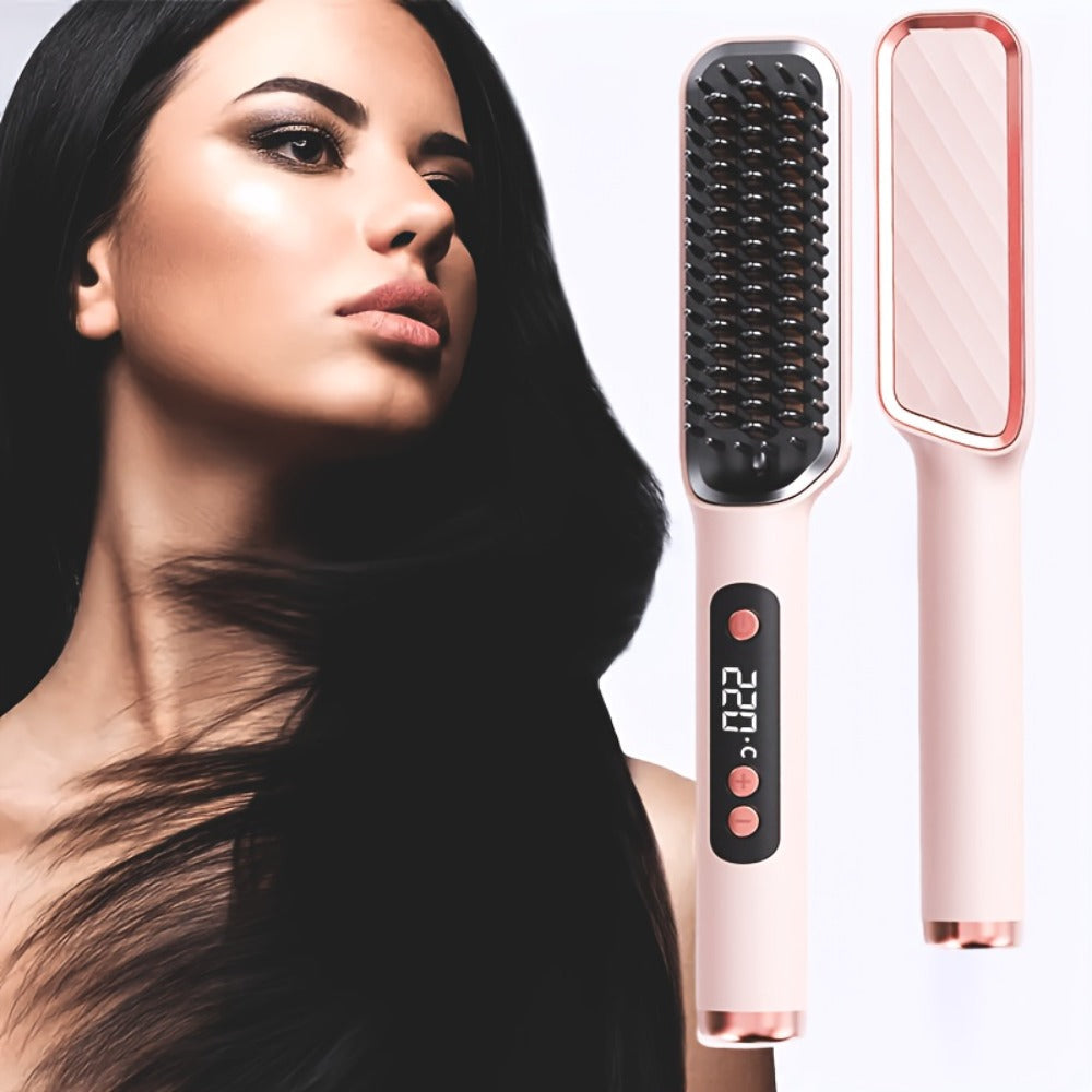 Hair Straightening Brush | 30-60 Sec Fast Heating | 3 Temperature Settings | Wide-Spaced Smooth Glide Teeth | Tangle-Free Anti-Winding Anti-Damage | Professional Hair Straightener Comb Gift for Women