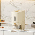 Rice Dispenser Storage Container Press Type Measuring Cup Moisture-Proof Sealed Grain Bin - Large Capacity Airtight Rice Storage Box for Rice Coffee Beans Flour Legumes Pet Food Kitchen Pantry Organizer