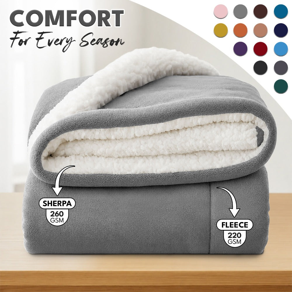 Sherpa Flannel Blanket ¨C Double-Layer Ultra Soft Warm Throw for Bed, Sofa & Bedroom Decor, Better Sleep, 14 Colors, 3 Sizes
