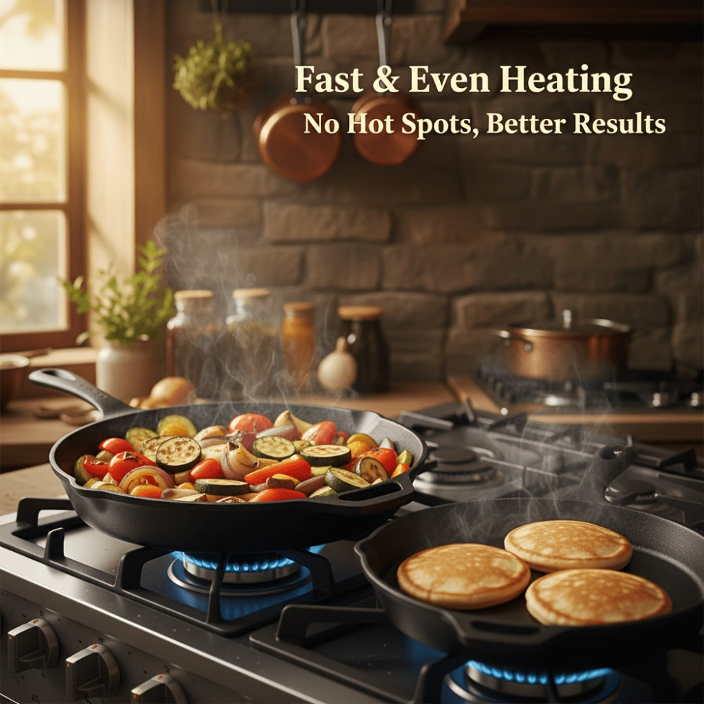Cast Iron Cookware Set for Kitchen Camping BBQ - Non-Stick Skillet Dutch Pot Frying Pan Baking Tray Griddle Options, Oven Safe Stovetop Campfire Cookware for Home RV Holiday Cooking Multiple Set Choices