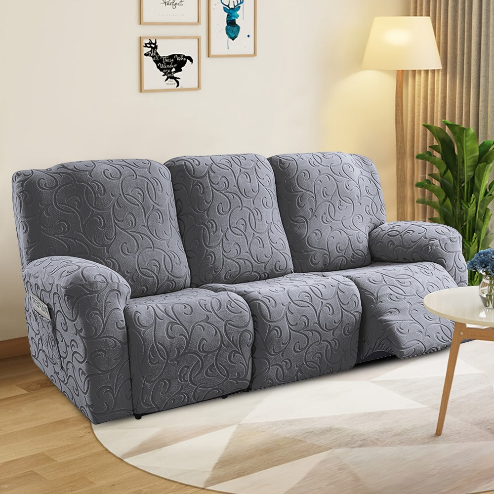 Chenille Recliner Sofa Cover 3 Seater High Stretch Thickened Hooked Fabric - Machine Washable Wear Resistant Couch Slipcover | Sand Color Light Grey Chocolate | Living Room Bedroom Furniture Protector