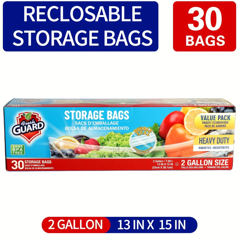 Reclosable Food Storage Bags Heavy Duty Ziplock Seal Fresh-Keeping Bags for Fruits Vegetables Grains Meat Kitchen Organizer Multiple Sizes 0.25 Gal 1 Gal 2 Gal