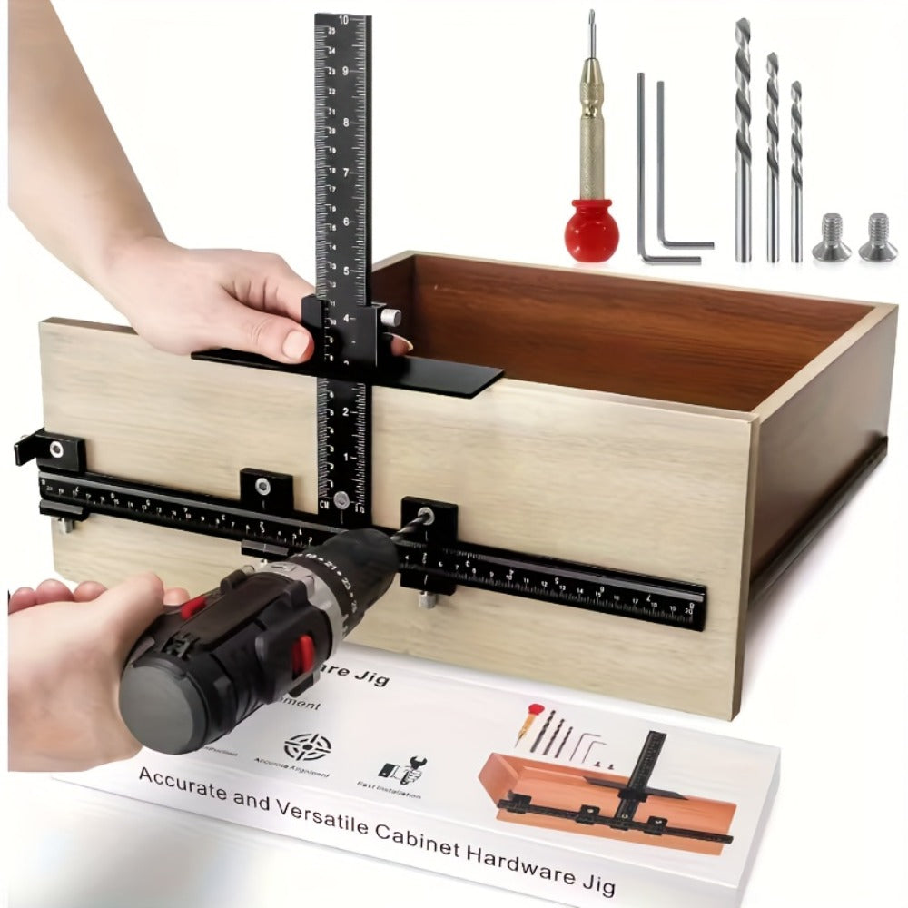 Cabinet Hardware Jig Aluminum Alloy Adjustable Drill Guide Template for Cabinet Door Handle Drawer Pull Installation CNC Precision Woodworking Positioning Fixture Tool