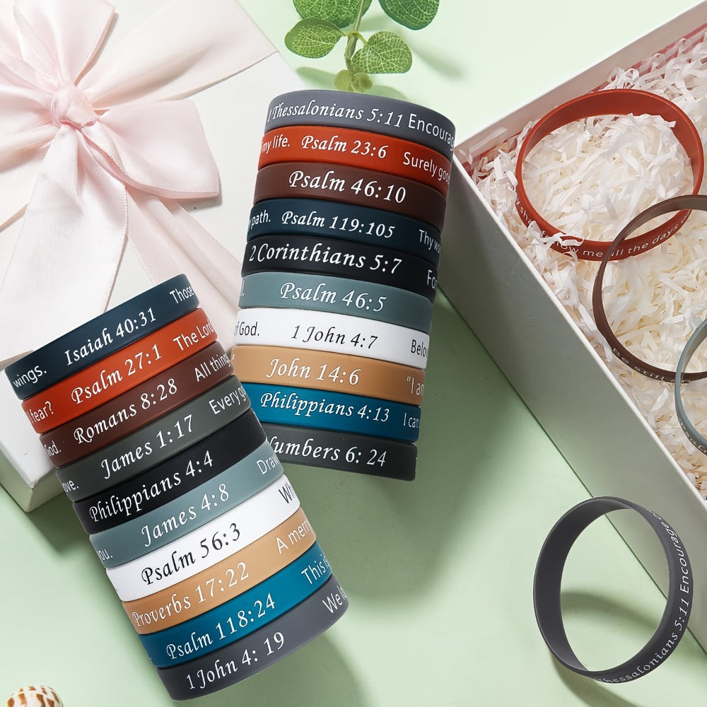 240pcs Bible Verse Silicone Wristbands Bulk ¨C Christian Motivational Bracelets for Baptism, Wedding, Easter, Father's Day Religious Gifts Unisex