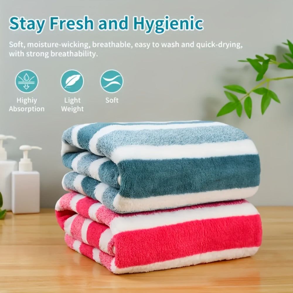 Coral Fleece Towel Set 9 or 15 Piece No Hair Loss 320GSM - Super Soft Absorbent Two-Color Striped | 2 Bath 2 Face 5 Hand Towels | Gray Brown Red Green Blue Mixed | Bathroom Beach Essentials