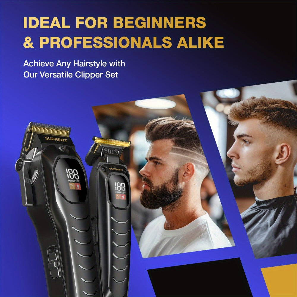 Hair Clippers & Beard Trimmer Set for Men - SUPRENT Professional Cordless Grooming Kit with T-Blade Trimmer, 6000RPM Quiet Motor, LED Display, 6 Guide Combs, Type-C Charging, Home & Barber Use